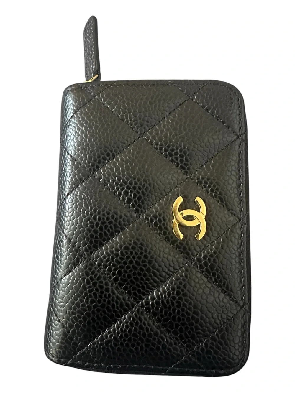 CHANEL 31-Series Black Caviar Quilted Zip Coin Purse Card Holder GHW